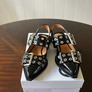 Ganni Croco Patent Buckle Ballerina Flats